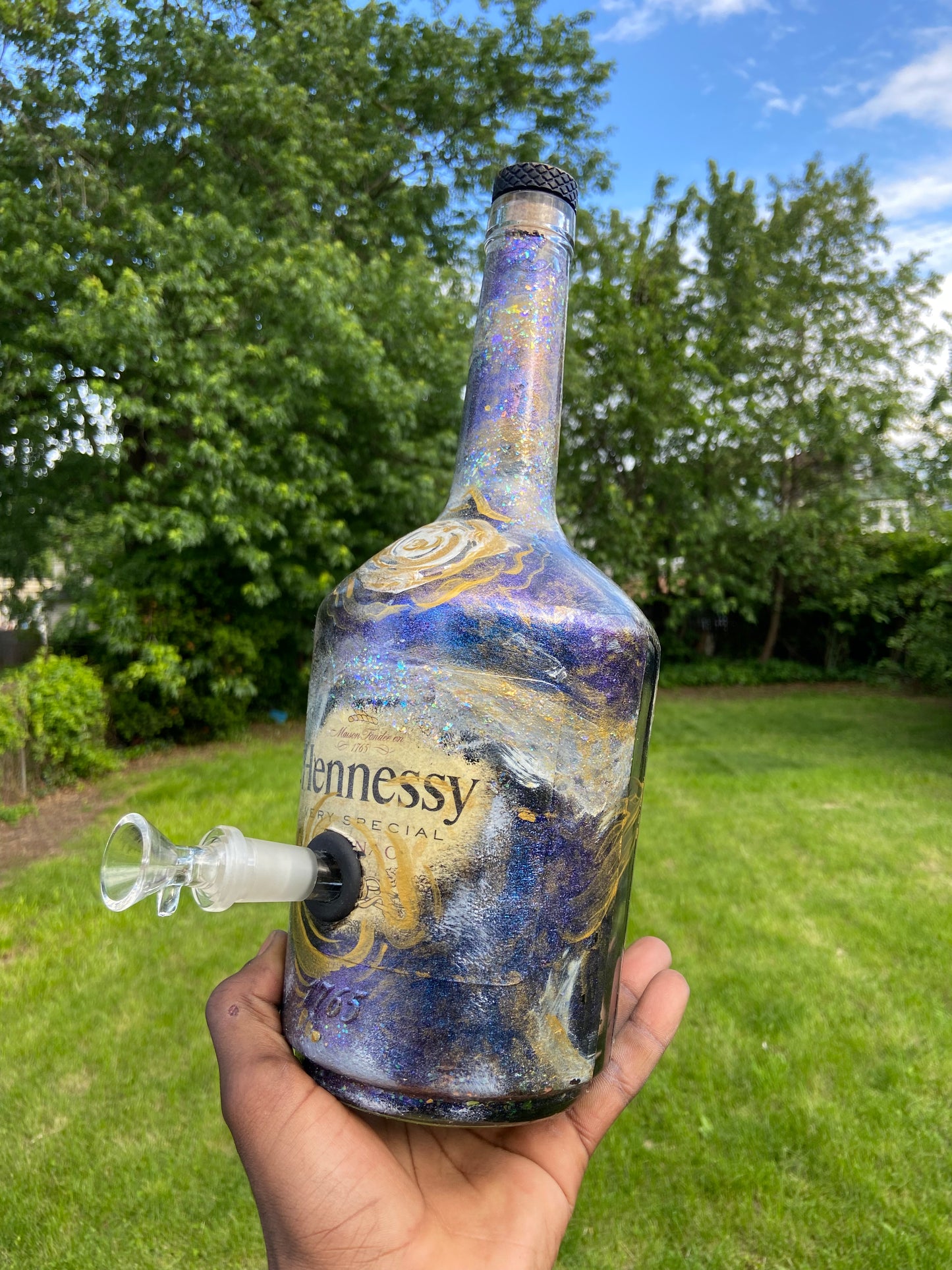 (Galactic Bloom ) 1.75L Hennesey Functional Art Bottle