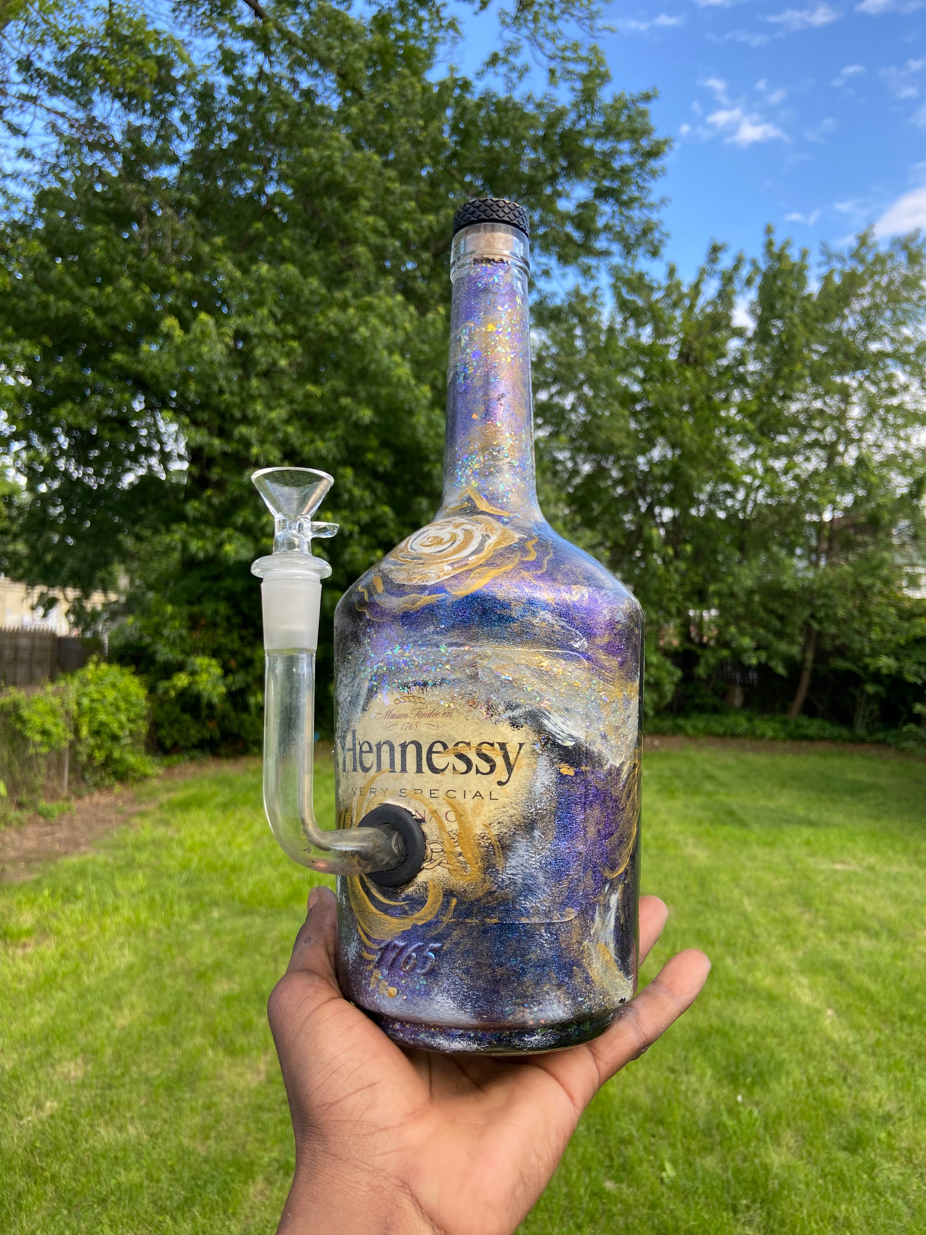 (Galactic Bloom ) 1.75L Hennesey Functional Art Bottle