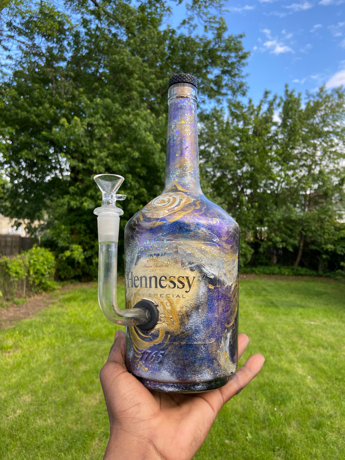 (Galactic Bloom ) 1.75L Hennesey Functional Art Bottle