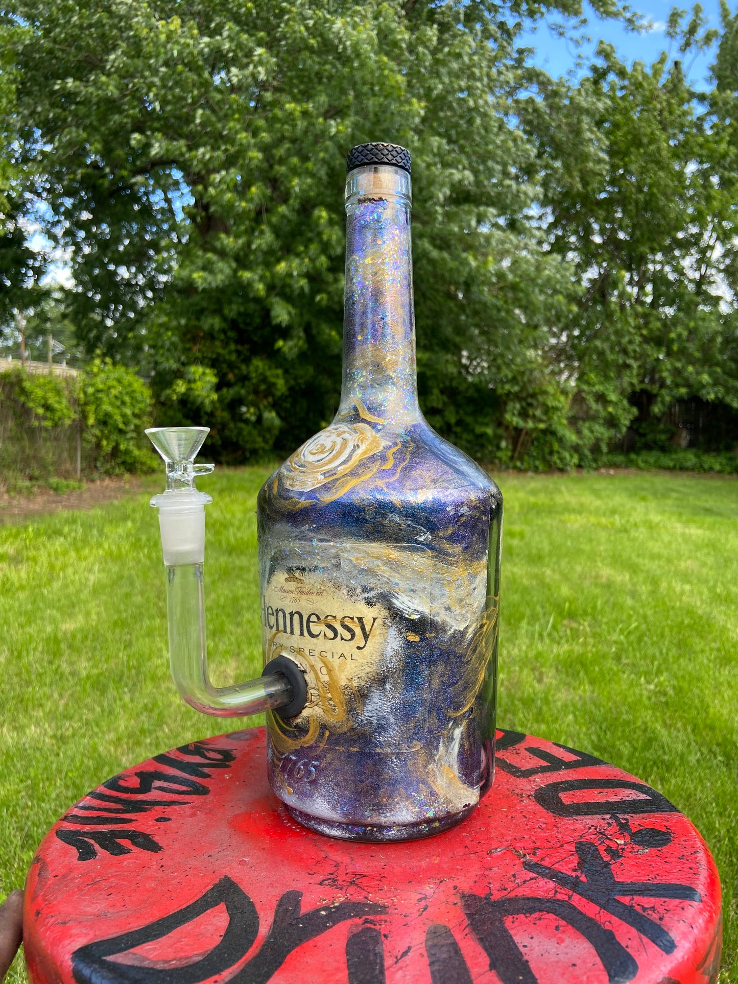 (Galactic Bloom ) 1.75L Hennesey Functional Art Bottle